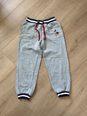 Disney Grey Jogger Sweatpants with Red Drawstring and Mickey Patch